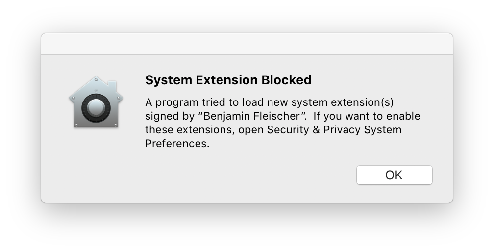 System Extension Blocked alert System Extension Blocked alert